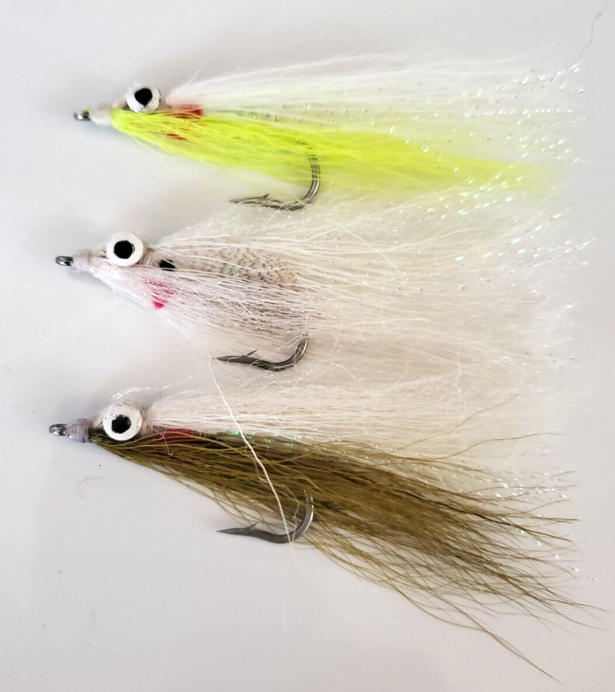 3 Clouser Minnows Chartreuse & White, Olive & White, White & White in Size 1/0