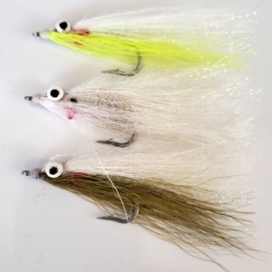 3 Clouser Minnows Chartreuse & White, Olive & White, White & White in Size 1/0